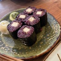 Miso glazed tofu with black rice.   at Vegan Sushi Bar - Kinkerstraat in Amsterdam