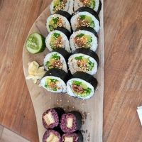 Korean pulled beef roll + miso glazed tofu toll at Vegan Sushi Bar - Kinkerstraat in Amsterdam