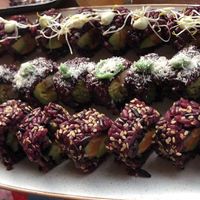 Mighty mushroom, cheesy tuna and green genovese at Vegan Sushi Bar - Kinkerstraat in Amsterdam