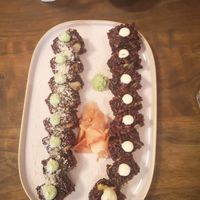 Shrimp-less tempura crunch(L), Mighty mushroom(R) at Vegan Sushi Bar - Kinkerstraat in Amsterdam