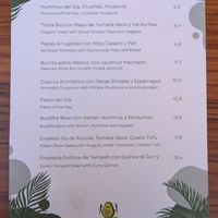 Menu at Avocadisimo in Gran Canaria