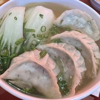 Vegan dumpling noodle soup, with wide rice noodle and house vegan dumpling  at Journey To The Dumpling in Elk Grove