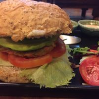 Veggie burger (100 baht) with avocado (20 baht) at Juicy4U in Chiang Mai