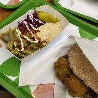 Falafel in pita bread, side salad  at Mr Falafel 2 in Brussels
