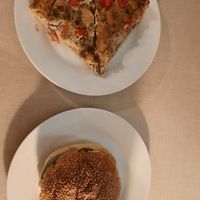 delicious pizza and bean burger at Ananda in Novi Sad