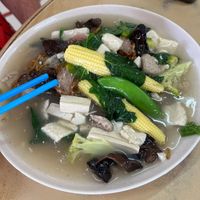 Wet noodles with mock meat - these seemed a bit more generous on the protein portions than the dry noodles at HS Restoran in Lahad Datu