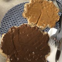 Vegan waffles with chocolate and lotus spread  at Panonia Coffee in Granada
