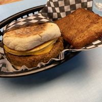 Breakfast sandwich with hash brown.  at Maynard in Montreal