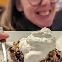 Vegan lemon blueberry streusal bar with vegan whipped cream at One World in Peoria