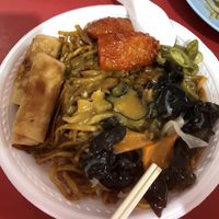 Noodles with 3 dishes $3.40 at Travelers Palm Vegetarian in Central Singapore