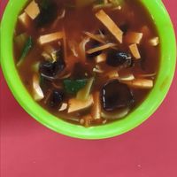 Spicy and sour soup $3.50 at Travelers Palm Vegetarian in Central Singapore