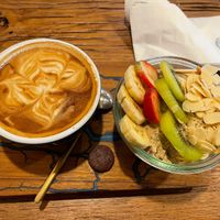 Oat milk cappuccino and almond milk chia seed pudding  at Indigo - Hin Kong in Koh Phangan