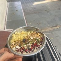 Item not on menu. Peanut butter date smoothie bowl. Vegan!  at Pap's Juices & Smoothies in Udaipur