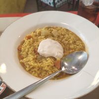 Arroz meloso con pera y curry at Caesura Gastro-sala in Badajoz