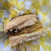 Sausage, egg & cheese on a biscuit   at Yellow Rose Vegan Bakery in Maplewood