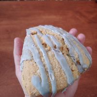 The scone is gigantic, by the way, and is crunchy on the outside while being the right kind of crumbly on the inside at Yellow Rose Vegan Bakery in Maplewood