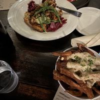 Loaded fries, roasted cauliflower, and "crab" cake  at The Plot in Oceanside