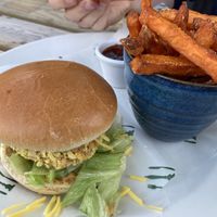 Veggie burger with vegan cheeze   at The George in Rugby