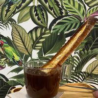 Spiced hot chocolate and toast  at Leben in Viladecans