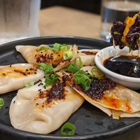 Impossible beef and ginger dumplings at Beyond Sushi - Upper East Side in New York City