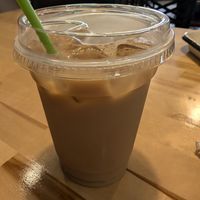 Vegan iced chai latte at Nura Hummus and Falafel in Portland