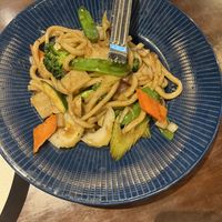 Vegetable black pepper udon noodle  at Karma in Westford