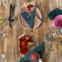 Third one: cheesecake with raspberry ice cream and raspberry mousse  at Het Paradijs in Enschede