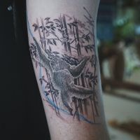 𝙄𝙂: 𝙣𝙖𝙩𝙚_𝙩𝙝𝙖𝙞𝙡𝙖𝙣𝙙 🍃 Orangutan tattoo with jungle background by Baan Khagee Tattoo Chiang Mai, Thailand at Baan Khagee Tattoo in Chiang Mai