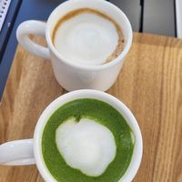 Matcha soy yuzu cbd latte and coffee soy latte at HealthyTOKYO CBD Shop & Cafe - Harajuku in Tokyo