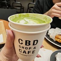Hot matcha latte at HealthyTOKYO CBD Shop & Cafe - Harajuku in Tokyo