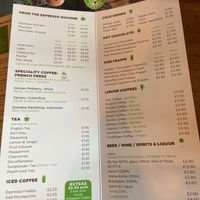 Drinks menu at Key Lime Coffee in Liverpool