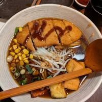 Shoyu ramen with vegan schnitzel: 4/5 Miso ramen was tastier. Schnitzel was tasty but maybe not worth the cost. at Takumi NINE - Sapporo in Berlin
