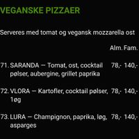 Vegan pizza menu at Leif's in Copenhagen