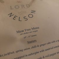 Meat free menu week, all dishes vegan. at The Lord Nelson in West London