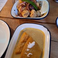 Pumpkin curry and Polenta mushrooms at The Coconut Tree in Bournemouth