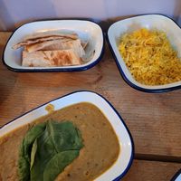 Daal, rice and flat bread at The Coconut Tree in Bournemouth