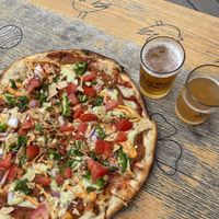 Nacho pizza + mini beers!  at Dead Bird Brewing in Milwaukee