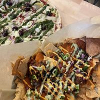 Vegan nachos and pizza  at Dead Bird Brewing in Milwaukee