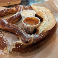 Pretzel was nice and crispy but also soft and the mustard was great  at Dead Bird Brewing in Milwaukee