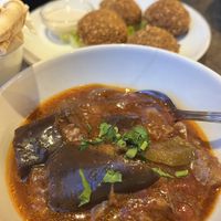 Eggplant mezze and falafels  at Babel in Wavre
