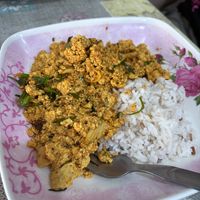 It’s like a Thai scrambled tofu! It’s called Khua kling  at Vegetarian Eatery อารหารเจ ร้านสำหรับเจ in Ayutthaya