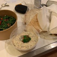 Baba ghanoush, tabouleh and falafel wrap as take away at Hummus Heads in Bangkok