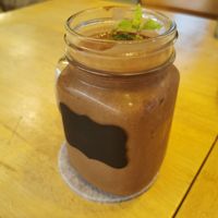 Cacao chickpeas pistachio milk smoothie at Hummus Heads in Bangkok