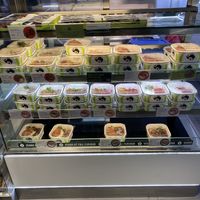 Vegan Gyoza at top, vegan bentos on bottom row  at Wasabi - Oxford St in London