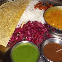 Rice and dal plate at Chai Pani in Asheville