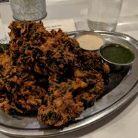Kale Pakoras, vegan sauces option at Chai Pani in Asheville