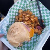 Vegan hangover burger (brunch menu)  at Handle Bar in Salt Lake City