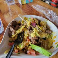 Half eaten vegan chilaquiles at Handle Bar in Salt Lake City