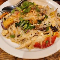 Stir fry with tofu and rice noodles at Sen Viet Vegan in East London