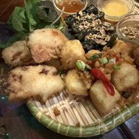 Ha long fried cakes (Left) and salted & chilli crispy tofu (right)  at Sen Viet Vegan in East London